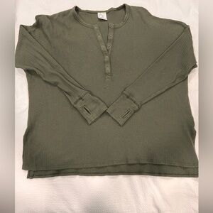 Olive Green Henley Long Sleeve Top